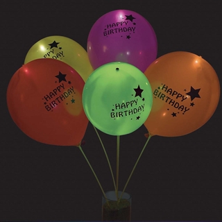 LED fødselsdagsballoner - 5 stk i forskellige farver 